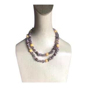 Retro Summer Vibe Beaded Irregular Shaped Purple and Yellow Beads Necklace